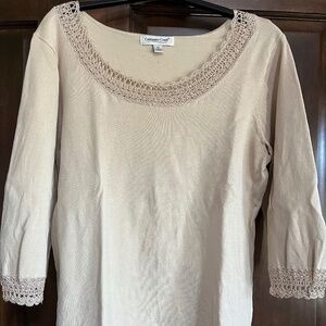 Tan Coldwater Creek Top with Lace trim Sz. M (10-12)